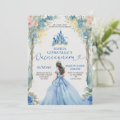 Invitation Robe bleue Dusty Château rose Floral Quinceañera (Debout devant)