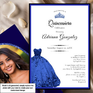 Invitation Robe bleue élégante 15e anniversaire Quinceanera