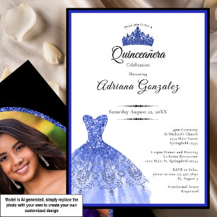 Invitation Robe bleue élégante 15e anniversaire Quinceanera