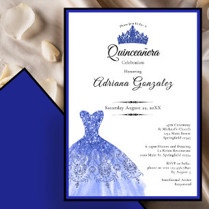 Invitation Robe bleue élégante 15e anniversaire Quinceanera