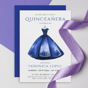 Invitation Robe bleue élégante de princesse Quinceañera aquar