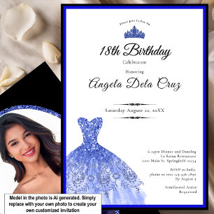 Invitation Robe bleue élégante pour les 18 ans