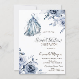 Invitation Robe Bleue Élégante Roses Bleues Douze Ans