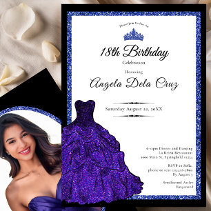 Invitation Robe bleue et diadème pour les 18 ans