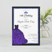 Invitation Robe bleue et diadème pour les 18 ans (Debout devant)