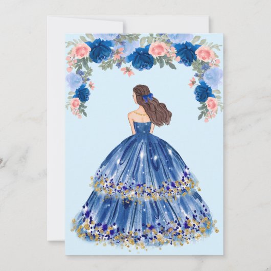 Invitation Robe Bleue Et Quinceanera Florale (Dos)