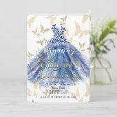 Invitation Robe Bleue et Robe Or Quinceañera 15 (Debout devant)