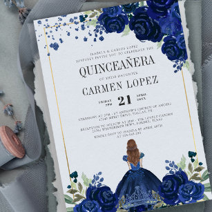 Invitation Robe Bleue Florale Royal Budget Quinceanera