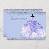 Invitation Robe bleue Parties scintillant argent Quinceanera  (Devant / Derrière)
