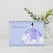 Invitation Robe bleue Parties scintillant argent Quinceanera  (Debout devant)