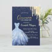 Invitation Robe Bleue Parties scintillant or Drip Quinceañera (Debout devant)