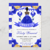 Invitation Robe bleue Peau foncée Princesse Douce 16 (Devant / Derrière)