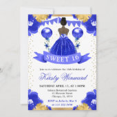 Invitation Robe Bleue Peau Noire Princesse Douce 16 (Devant)
