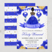 Invitation Robe Bleue Peau Noire Princesse Douce 16 (Devant / Derrière)
