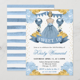Invitation Robe Bleue Poussiéreuse Princesse Blonde Sweet 16