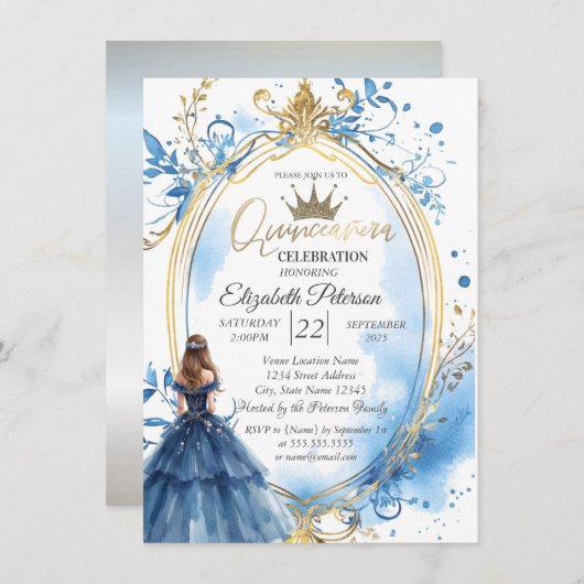 Invitation Robe bleue Princess Frame (Devant / Derrière)