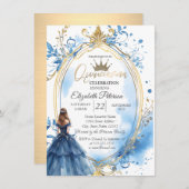 Invitation Robe Bleue Princesse Frame Or (Devant / Derrière)