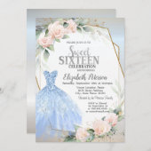 Invitation Robe Bleue, Roses Roses Roses Rose Cadre Argent Do (Devant / Derrière)