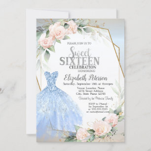 Invitation Robe Bleue, Roses Roses Roses Rose Cadre Argent Do
