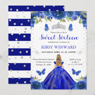 Invitation Robe Bleue Royale Blonde Princesse Sweet 16