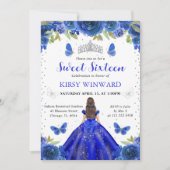 Invitation Robe Bleue Royale Brunette Princesse Sweet 16 (Devant)