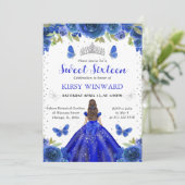 Invitation Robe Bleue Royale Brunette Princesse Sweet 16 (Debout devant)
