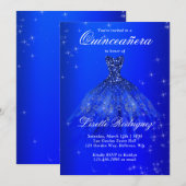 Invitation Robe Bleue Royale Élégante Quinceanera (Devant / Derrière)
