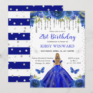 Invitation Robe Bleue Royale Princesse aux Cheveux Blonds Ann