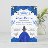 Invitation Robe Bleue Royale Princesse Brune Douze Ans (Debout devant)