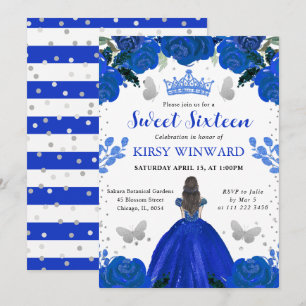 Invitation Robe Bleue Royale Princesse Brune Douze Ans