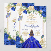 Invitation Robe Bleue Royale Quinceanera 15e anniversaire de (Devant / Derrière)