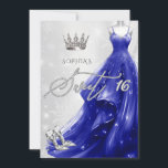 Invitation Robe Bleue Royale Snowflakes Winter Sweet 16<br><div class="desc">Robe de Parties scintillant Bleue Argent Royal Flakes hiver Sweet 16 Invitation</div>