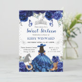 Invitation Robe bleue Salon de la brunette Princesse Douce 16 (Debout devant)