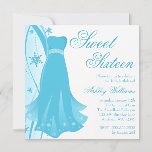 Invitation Robe bleue Swirl Wonderland Sweet 16 (Devant)