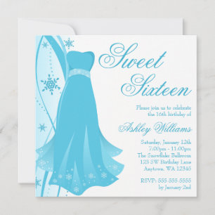 Invitation Robe bleue Swirl Wonderland Sweet 16