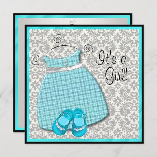 Invitation Robe Bleue turquoise Chaussures Turquoise Damas bé (Devant / Derrière)