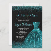 Invitation Robe Bleue turquoise Faux Parties scintillant Douc (Devant)