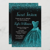 Invitation Robe Bleue turquoise Faux Parties scintillant Douc (Devant / Derrière)