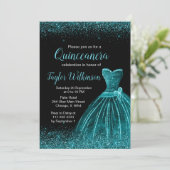 Invitation Robe bleue turquoise Faux Parties scintillant Quin (Debout devant)