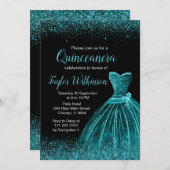 Invitation Robe bleue turquoise Faux Parties scintillant Quin (Devant / Derrière)
