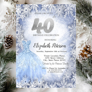 Invitation Robe Blue Snowflakes hiver 40e anniversaire