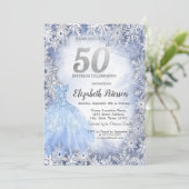 Invitation Robe Blue Snowflakes Hiver 50e anniversaire (Debout devant)