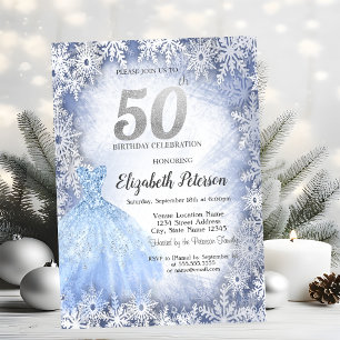 Invitation Robe Blue Snowflakes Hiver 50e anniversaire