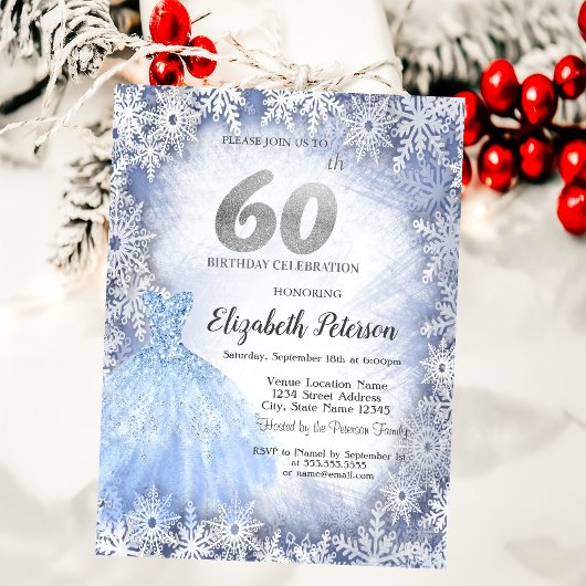Invitation Robe Blue Snowflakes hiver 60e anniversaire