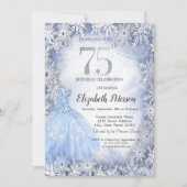 Invitation Robe Blue Snowflakes Hiver 75e anniversaire (Devant)