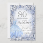 Invitation Robe Blue Snowflakes Hiver 80e anniversaire (Devant)