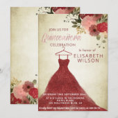 Invitation Robe bordeaux florale glittery Quinceañera Invita (Devant / Derrière)