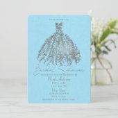Invitation Robe botanique argent et bleu clair pour la douche (Debout devant)