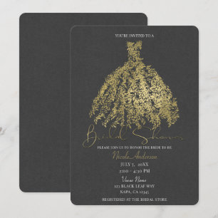 Invitation Robe botanique dorée et gris foncé pour une soirée
