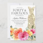 Invitation Robe botanique florale or 40e fête d'anniversaire (Devant)